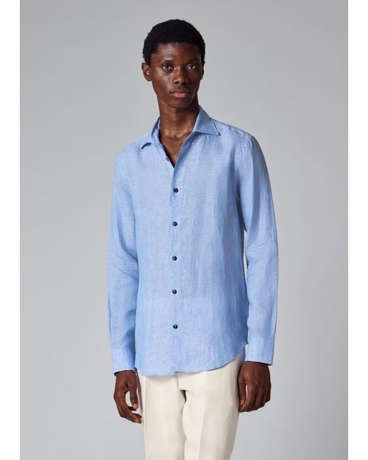 Paul Smith Blue Slim-Fit Light Linen Shirt for men