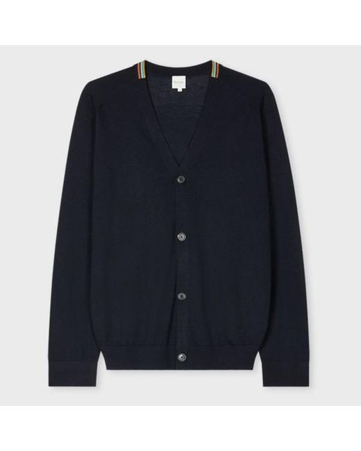 Paul Smith Blue Dark Washable Wool 'Signature Stripe' Cardigan for men