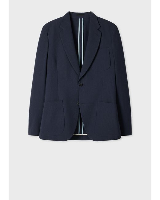 Paul Smith Blue Cotton-Blend Seersucker Stripe Blazer for men