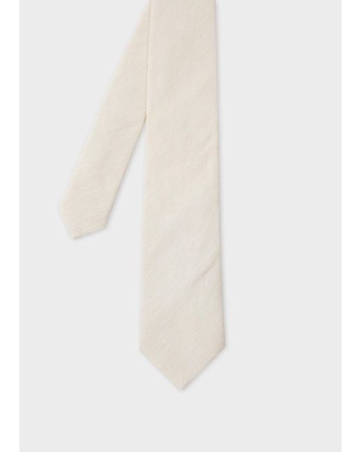 Paul Smith White Ecru Linen-Silk Blend Textured Tie for men
