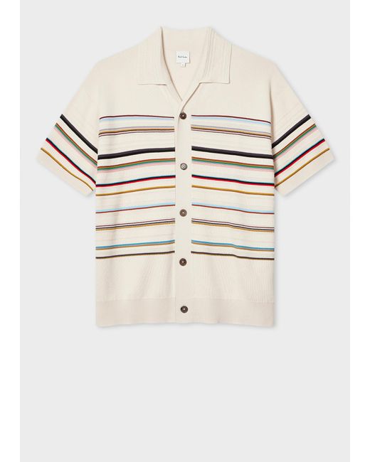 Paul Smith Natural Ecru 'Signature Stripe' Knitted Cotton Short-Sleeve Shirt for men