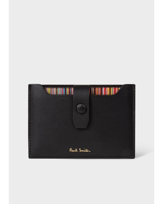 Paul Smith Black Leather Credit Hard Holder With 'signature Stripe' Pull Out
