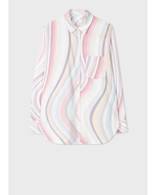 PS by Paul Smith White Faded 'swirl' Cotton Shirt Multicolour