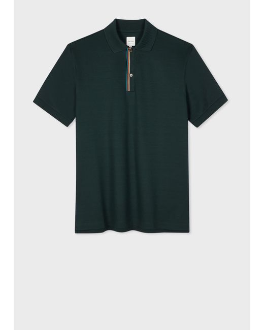 Paul Smith Dark Green 'signature Stripe' Trim Polo Shirt for men