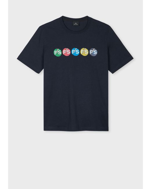 Paul Smith Blue Dark 'Ps Broken Circle' Print T-Shirt for men