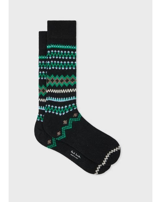 Paul Smith Black Wool-Blend Fair Isle Socks for men