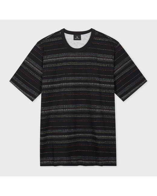 Paul Smith Black 'Stitch Stripe' Cotton T-Shirt for men