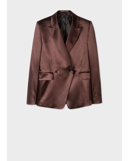 Paul Smith Brown Burgundy Satin Tuxedo Double-breasted Blazer Red