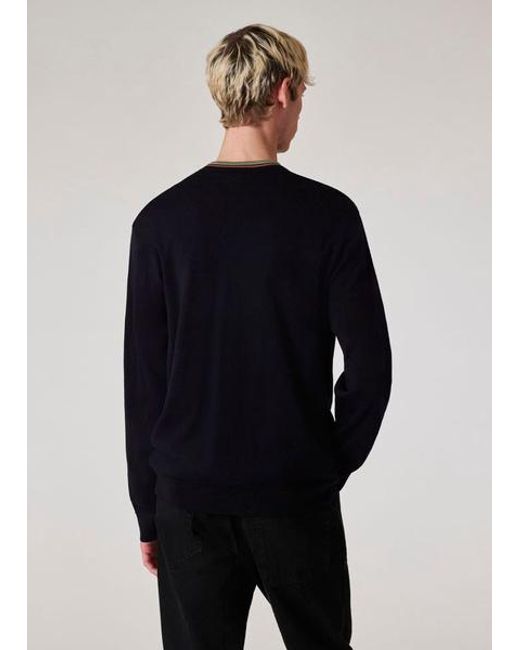 Paul Smith Blue Dark Washable Wool 'Signature Stripe' Cardigan for men