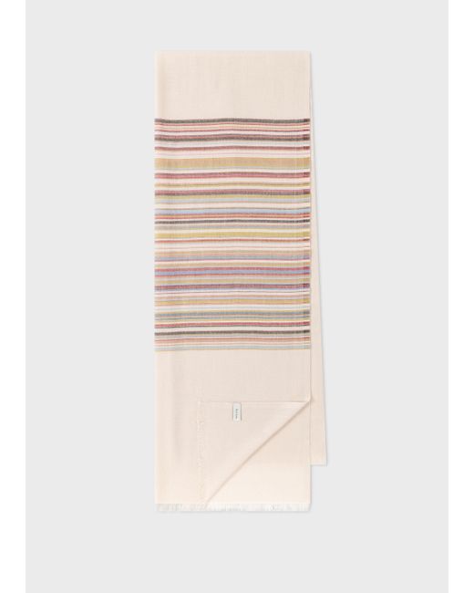 Paul Smith White Ecru 'signature Stripe' Wool-silk Scarf
