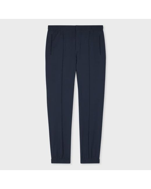 Paul Smith Blue Dark Seersucker Wool Elastic-Waist Trousers for men