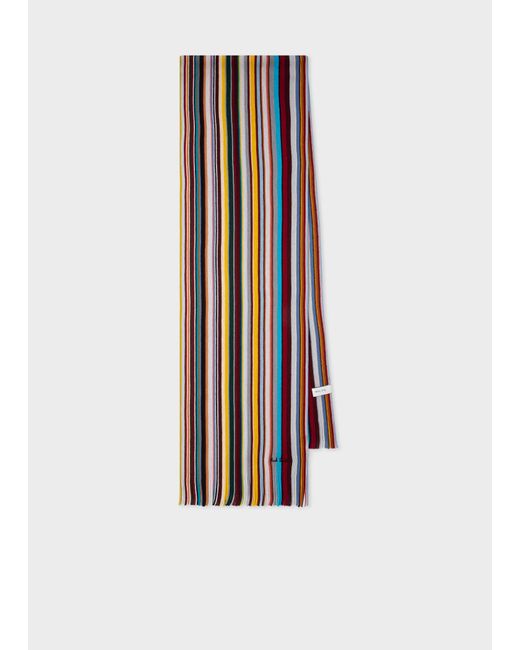 Paul Smith White Merino Wool 'signature Stripe' Scarf Multicolour for men