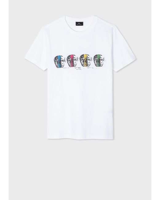 PS by Paul Smith White Mens Slim Fit T Shirt Faces Multi for men