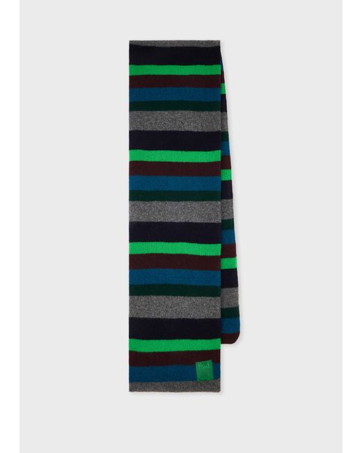 Paul Smith Green Stripe Lambswool Scarf for men
