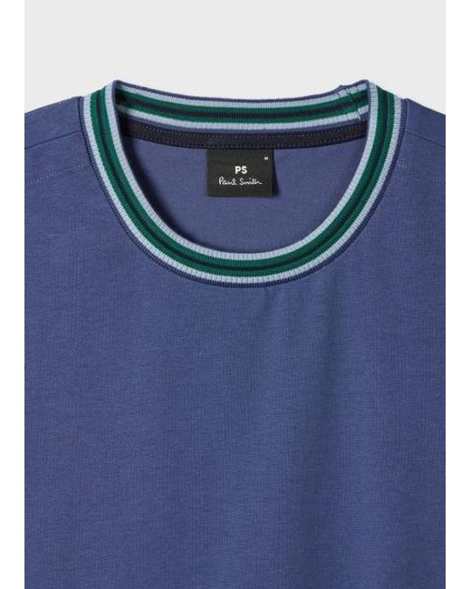 Paul Smith Blue Plated Jersey T-Shirt With Contrast Collar for men