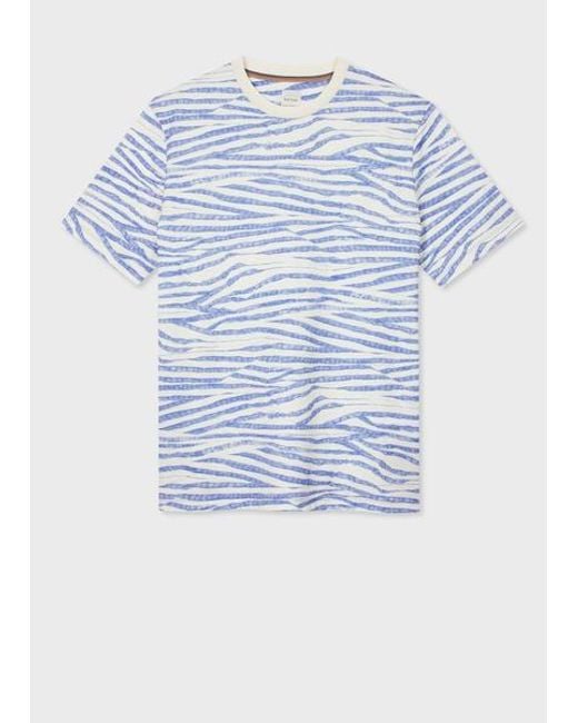 Paul Smith Blue 'Wood Grain Stripe' Print Cotton T-Shirt for men