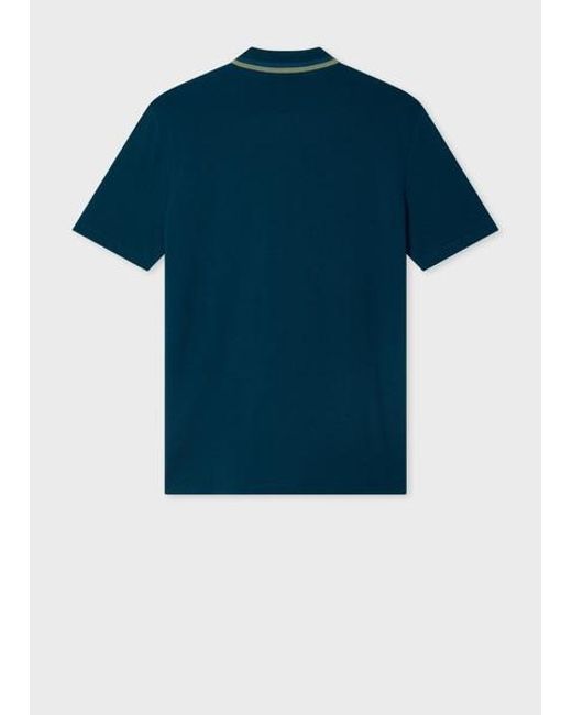 Paul Smith Blue Deep Contrast Tipping Zip Polo Shirt for men