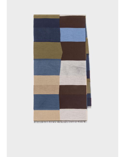 Paul Smith Blue Cotton-blend 'overlapping Check' Scarf