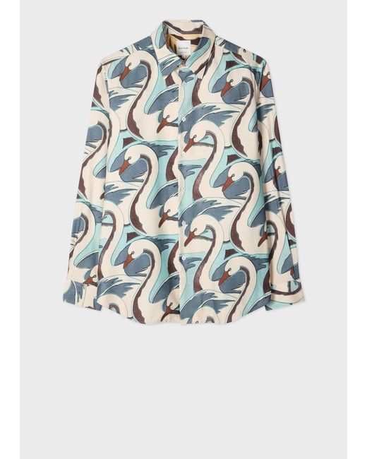 Paul Smith Blue 'Swan' Print Viscose-Blend Shirt for men
