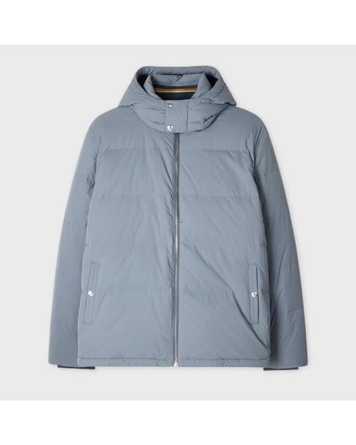 Paul Smith Blue Light Down Jacket With Detachable Hood for men