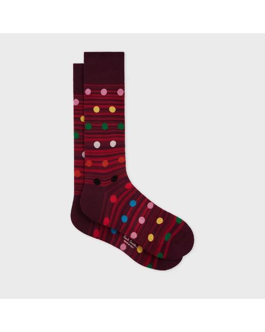 Paul Smith Red Burgundy Tonal Stripe And Multicolour Polka Dot Socks for men