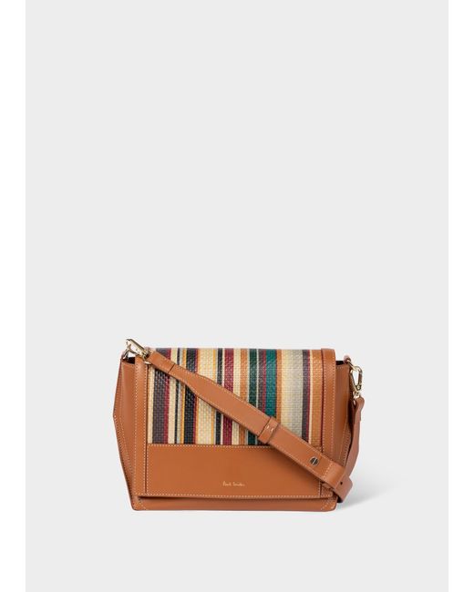 Paul Smith Multicolor Tan Leather 'signature Stripe' Raffia Cross-body Bag Multicolour
