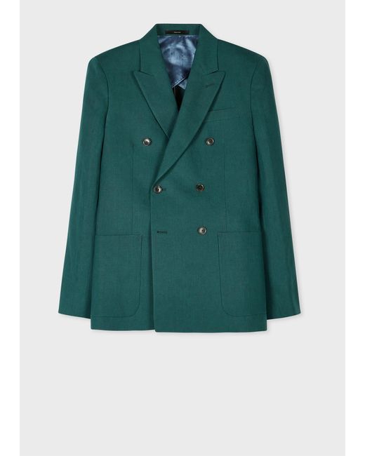 Paul Smith Green Dark Linen Double Breasted Blazer for men