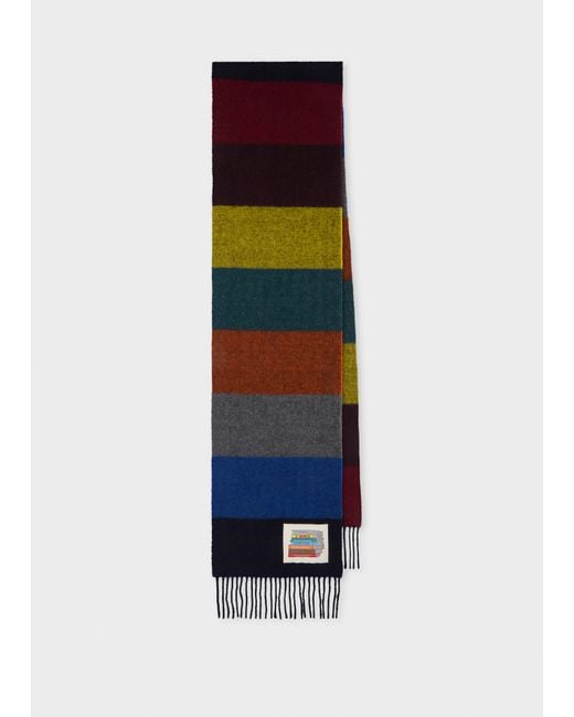 Paul Smith White Block Stripe Wool Scarf for men