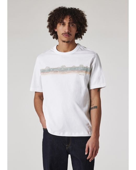 Paul Smith White 'Desert Stripe' Print T-Shirt for men