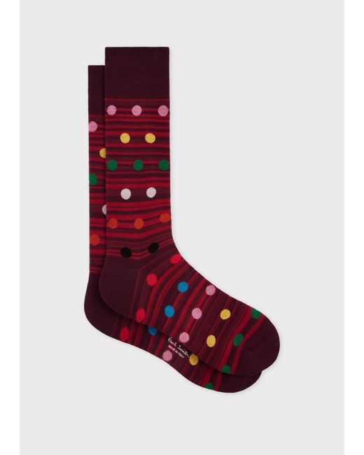 Paul Smith Red Burgundy Tonal Stripe And Multicolour Polka Dot Socks for men