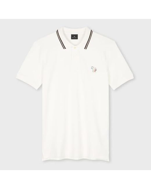 Paul Smith White Ecru Stretch-Cotton 'Broad Stripe Zebra' Polo Shirt for men