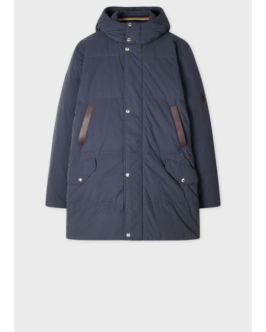 Paul Smith Blue Long Down Parka With Detachable Hood for men