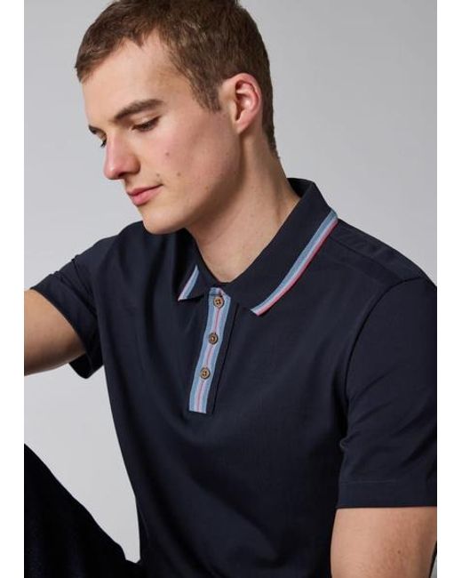 Paul Smith Blue Plated Jersey Polo Shirt With Contrast Tipping for men