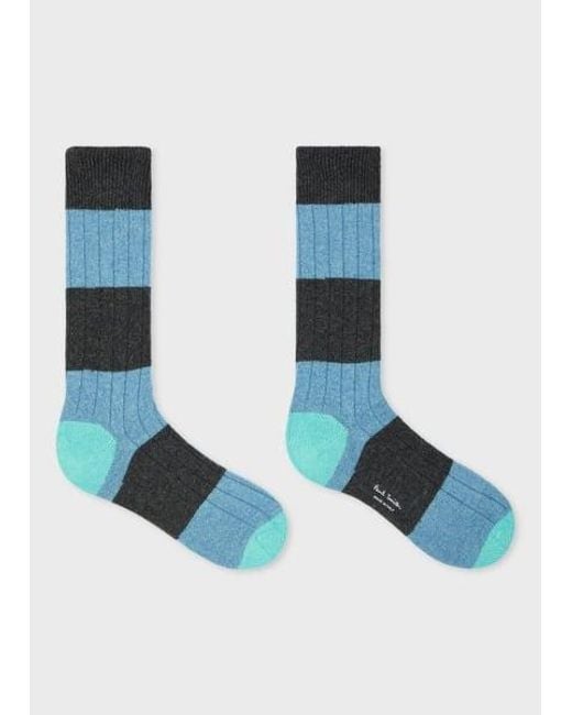 Paul Smith Blue Cashmere-Blend Stripe Ribbed Socks for men