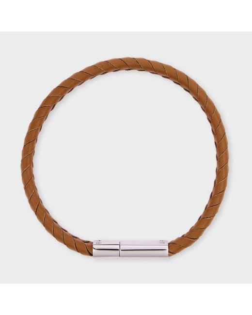 Paul Smith White Tan Braided Leather Bracelet for men