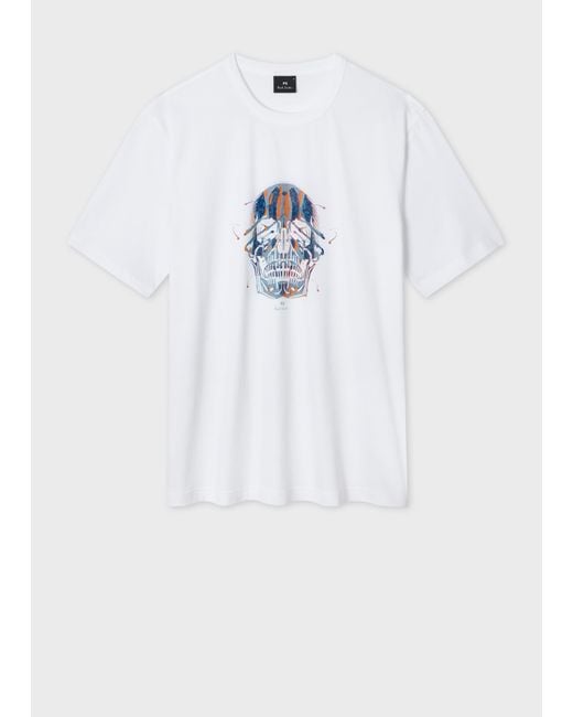 Paul Smith White 'Painted Skull' Print T-Shirt for men