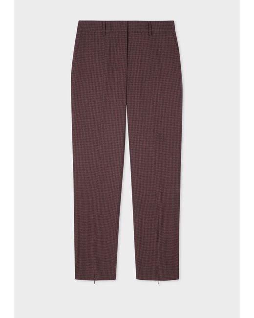 Paul Smith Purple Slim-fit Burgundy Micro Check Wool Trousers Red