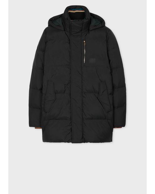 Paul Smith Black Water-Repellent Mid-Length Down Coat for men