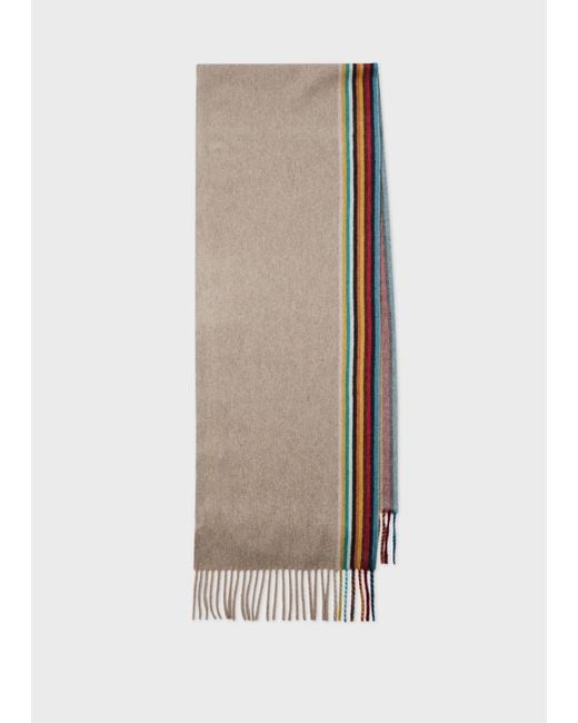 Paul Smith White Cashmere 'Signature Stripe' Edge Scarf for men