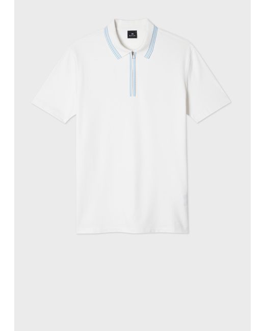 Paul Smith White Ecru Zip-Neck Polo Shirt With Contrast Tipping for men