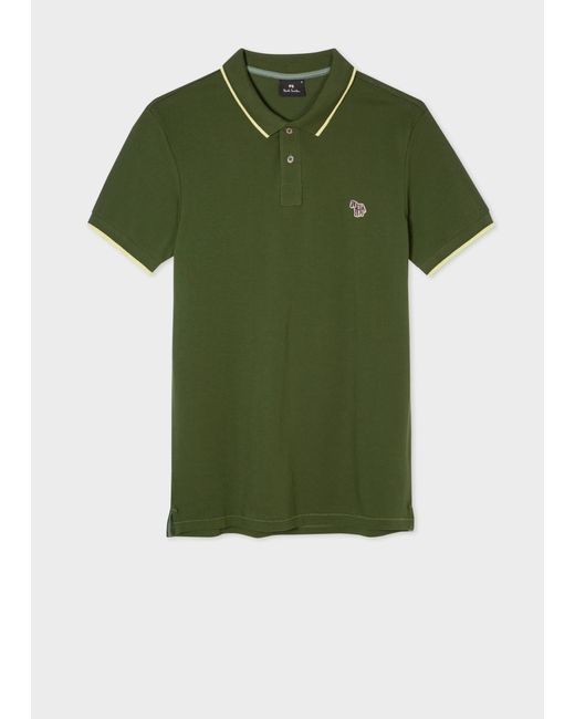 PS by Paul Smith Slim-fit Forest Green Zebra Logo Cotton Polo Shirt With Yellow Tipping for men