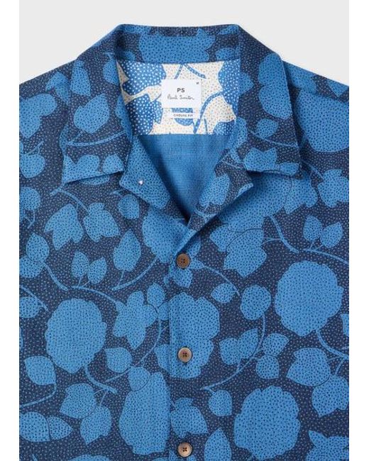 Paul Smith Blue 'Perforated Floral' Cotton Shirt for men