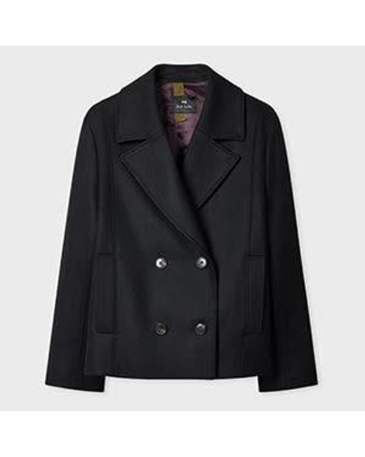 Paul Smith Black Wool-Cashmere Blend Short Pea Coat