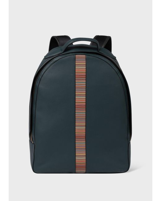 Paul Smith Petrol Blue Leather 'signature Stripe' Backpack