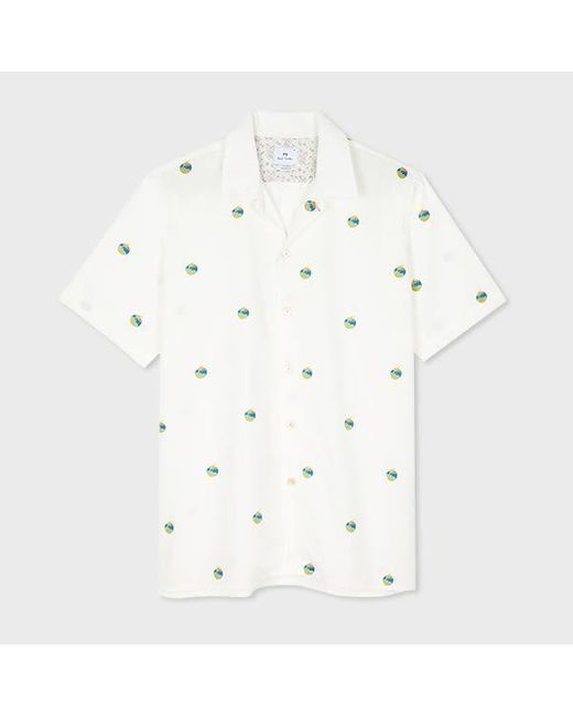 Paul Smith White Ecru 'Tomato' Print Cotton Short-Sleeve Shirt for men