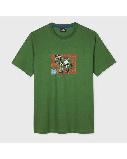 Paul Smith Green 'Zebra Jigsaw' Print T-Shirt for men