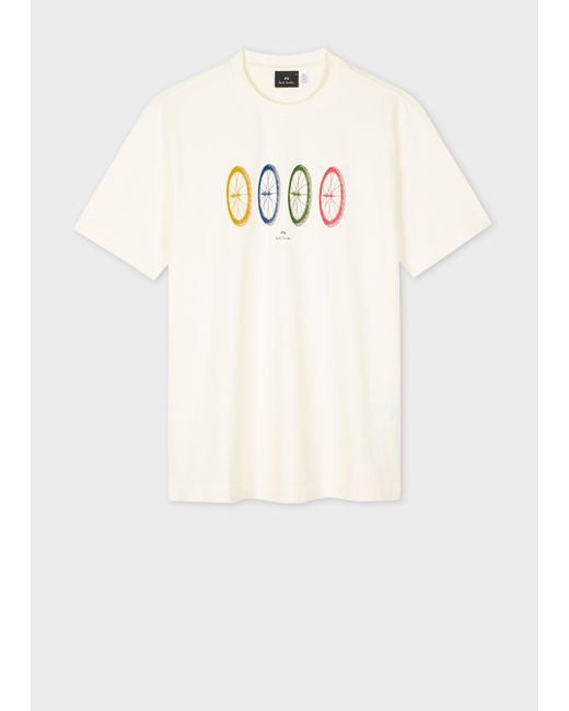 Paul Smith White 'Wheels' Print T-Shirt for men