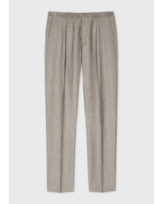 Paul Smith Gray Tapered-Fit Light Linen-Wool Pleated Trousers for men