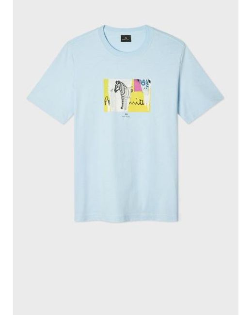 Paul Smith Blue Pale Organic-Cotton 'Patch Zebra' T-Shirt for men