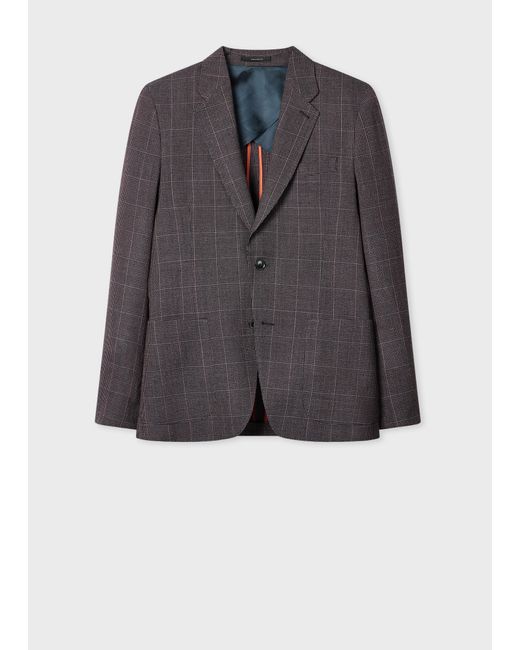 Paul Smith Gray Mauve Check Stretch-Wool Buggy-Lined Blazer for men